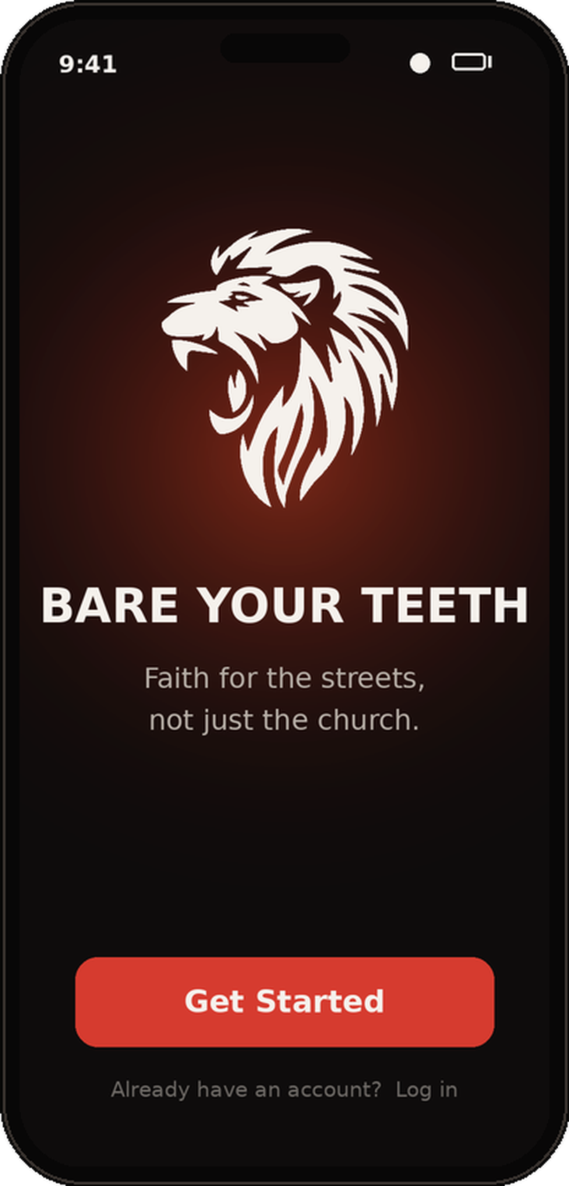 The BYT welcome screen — Bare Your Teeth, faith for the streets.